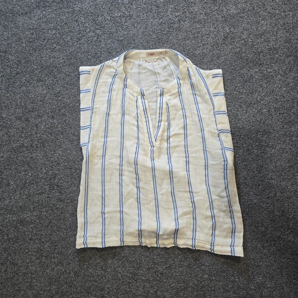 Faherty Top Womens Size Small White Blue Striped Short Sleeve Lightweight Boxy